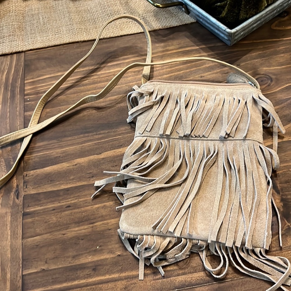 Vintage leather suede fringe crossbody